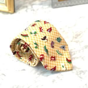 Lands End Long Silk Yellow White Checker Neck Tie